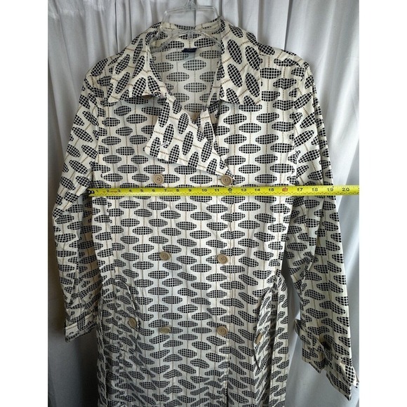 GAP‎ Double Breasted Trench Coat Belted Geo Print Button Up L Chic Vintage 58-02 - Picture 10 of 15